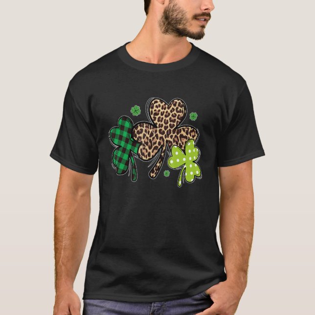 Camiseta Three Shamrocks Buffalo Plaid Shamrock St Patrick  (Frente)
