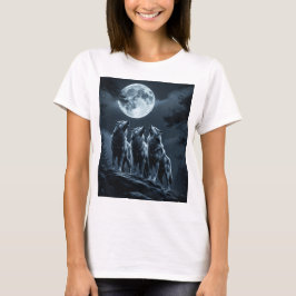 Camiseta Three Wolves Howling at the Full Moon - Three Wolf