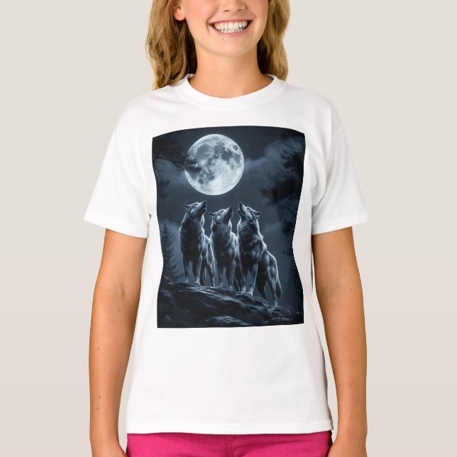 Camiseta Three Wolves Howling at the Full Moon - Three Wolf (Frente)