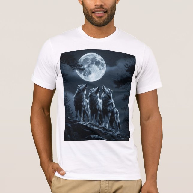 Camiseta Three Wolves Howling at the Full Moon - Three Wolf (Frente)