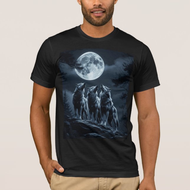 Camiseta Three Wolves Howling at the Full Moon - Three Wolf (Frente)
