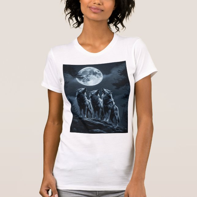 Camiseta Three Wolves Howling at the Full Moon - Three Wolf (Frente)