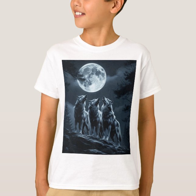 Camiseta Three Wolves Howling at the Full Moon - Three Wolf (Frente)