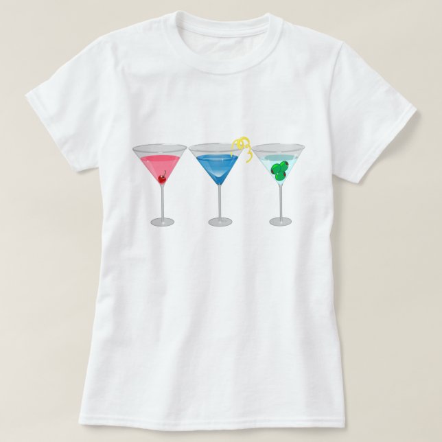 Camiseta Threetinis Assorted o t-shirt dos Martinis (Frente do Design)