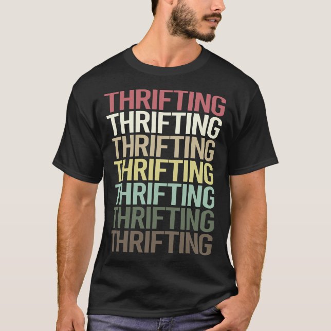 Camiseta Thrift de Thrifting de Texto Colorido (Frente)