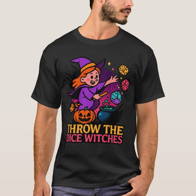 Camiseta Throw The Dice Witches Halloween Spooky Gamer (Frente)