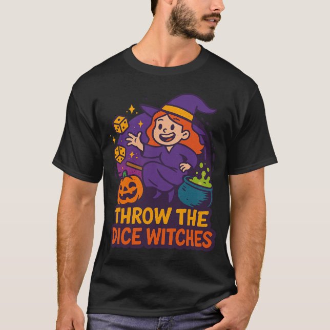 Camiseta Throw The Dice Witches Halloween Spooky Gamer (Frente)