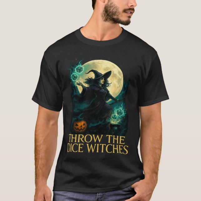 Camiseta Throw The Dice Witches Halloween Spooky Gamer (Frente)