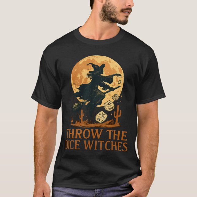 Camiseta Throw The Dice Witches Halloween Spooky Gamer (Frente)