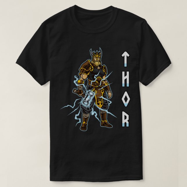 Camiseta Thunder God Thor Norse Mythology Viking Warrior (Frente do Design)