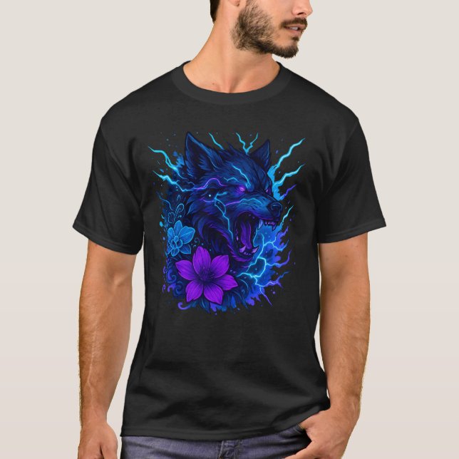 Camiseta Thunder Wolf Neon Fantasy Art (Frente)