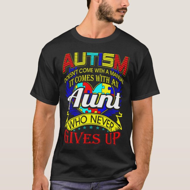 Camiseta Tia Autismo Nunca Desiste Da Consciência (Frente)
