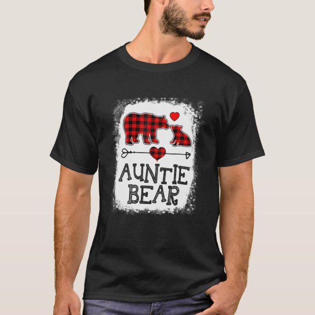 Camiseta Tia Bear Christmas Pajama Red Xadrez Buffalo Fam (Frente)