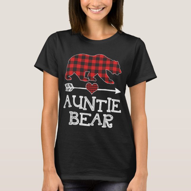 Camiseta Tia Bear Christmas Pajama Red Xadrez Buffalo Fam (Frente)