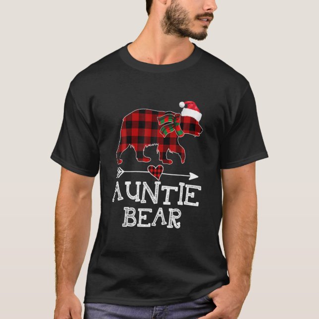 Camiseta Tia Bear Christmas Pajama Red Xadrez Buffalo Fam (Frente)