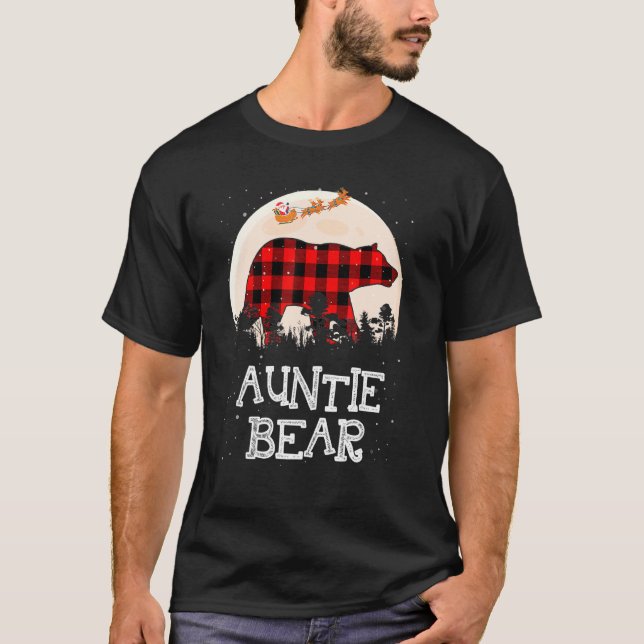 Camiseta Tia Bear Christmas Pajama Red Xadrez Buffalo Fam (Frente)