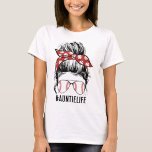 Camiseta Tia Beisebol Vida Mensageira Bun Tia Engraçada Mãe