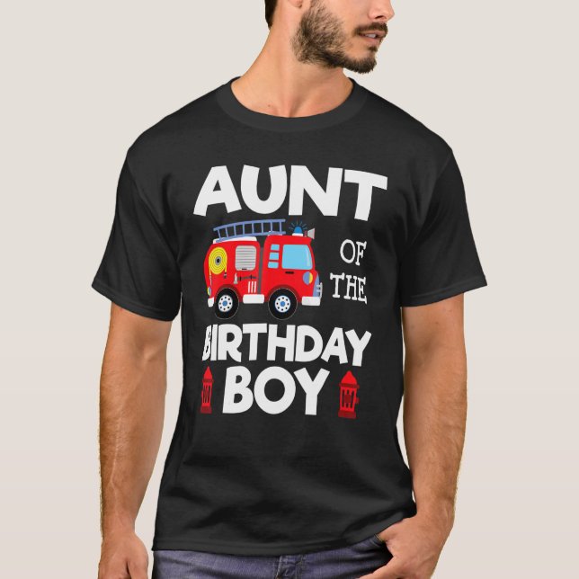 Camiseta Tia Birthday Boy Fire Truck Toddler Bombeiro P (Frente)