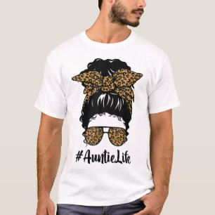 Camiseta Tia Clássica Vida Maluca Branca Leopard Mulheres M
