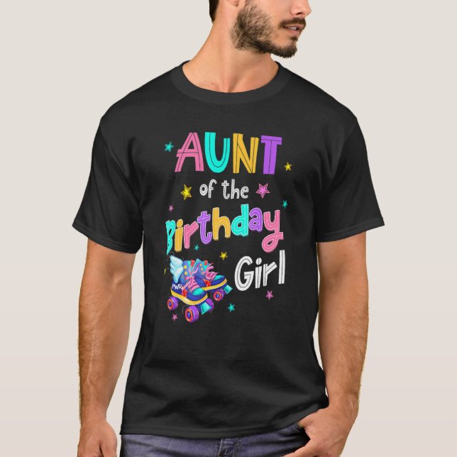 Camiseta Tia Da Garota De Aniversário Rolando A Família Do  (Frente)