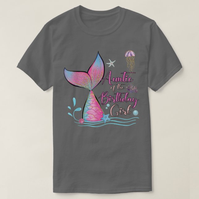 Camiseta Tia Da Rapariga De Aniversário Sereia Família Mági (Frente do Design)