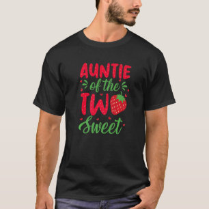 Camiseta Tia das Duas Garota de Aniversário Doce Strawberry