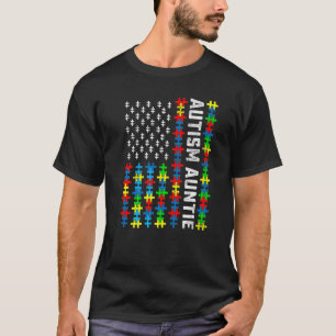 Camiseta Tia de Apoio à Consciência do Autismo Retro Bandei