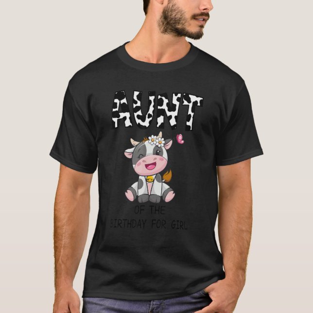Camiseta Tia Do Aniversário Para Fazenda De Vaca Menina (Frente)