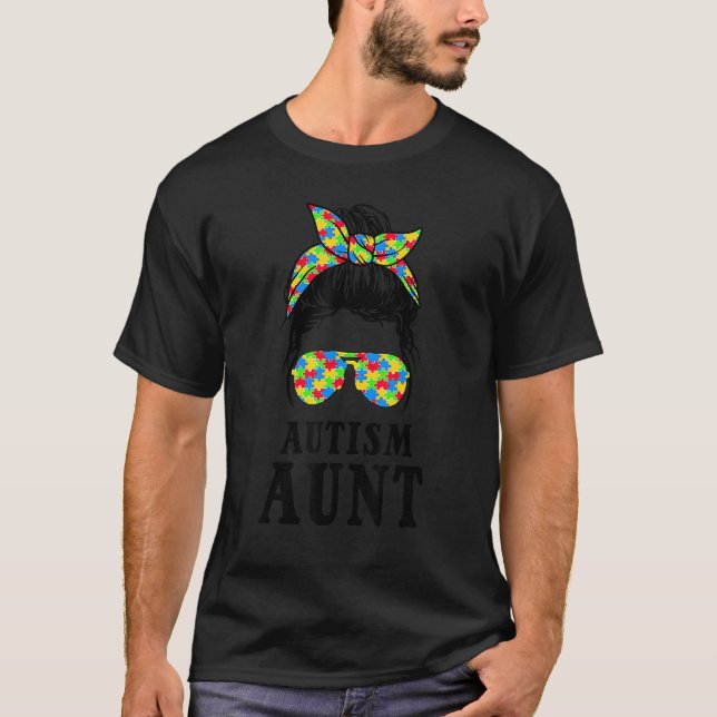 Camiseta Tia do Autismo Mensy Bun Autismo Sensibilização Ti (Frente)