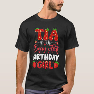 Camiseta Tia Do Primeiro Aniversário Da Garota Strawberry