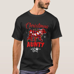 Camiseta Tia Engraçada Urso de Natal Árvore Luz Vermelha 