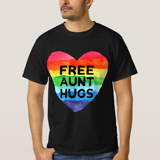 Camiseta Tia Gratuita Abraça Orgulho de Bandeira LGBT Mês d (Frente)