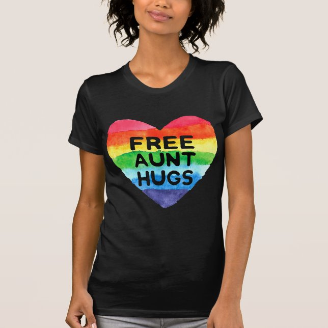 Camiseta Tia Gratuita Abraça Orgulho de Bandeira LGBT Mês d (Frente)