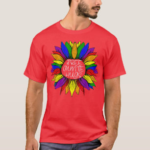 Camiseta Tia Gratuita Hugs LGBT Rainbow Daisy Flower Gay