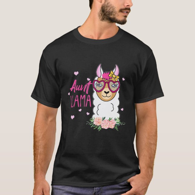 Camiseta Tia Lhama Boho Flores Coração Rosa (Frente)