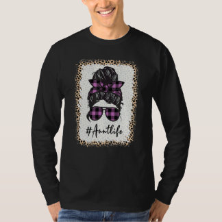 Camiseta Tia Life Bleached Auntlife Leopard Messy Bun Moth