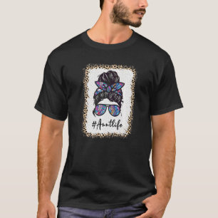 Camiseta Tia Life Bleached Auntlife Leopard Messy Bun Moth