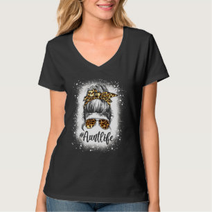 Camiseta Tia Life Leopard Cute Sadinho Menina de Arma Mulhe