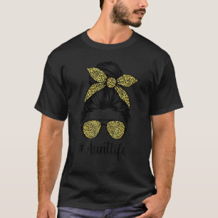 Camiseta Tia Life Messy Bun Leopard Imprime Tia Orgulhosa M