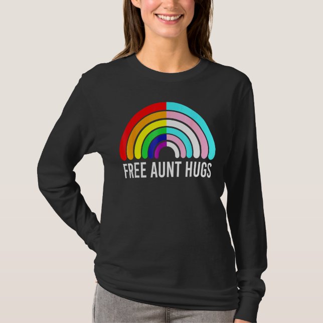 Camiseta Tia Livre Abraça O Gay Do Arco-Íris Bandeira Trans (Frente)