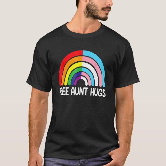Camiseta Tia Livre Abraça O Gay Do Arco-Íris Bandeira Trans (Frente)