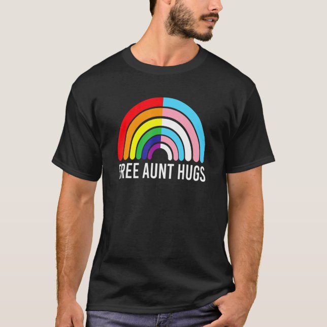 Camiseta Tia Livre Abraça O Gay Do Arco-Íris Bandeira Trans (Frente)