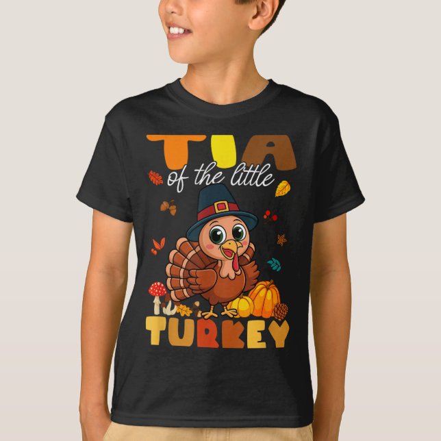 Camiseta Tia Of The Little Turkey Thanksgiving Baby Shower  (Frente)