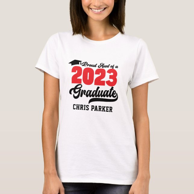 Camiseta Tia Orgulhosa de um script vermelho-preto de 2023  (Frente)