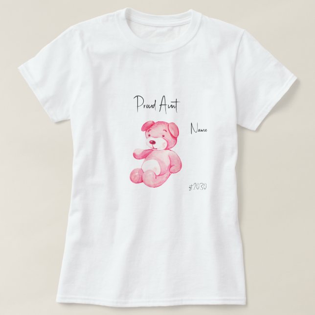 Camiseta Tia Orgulhosa Tia Rosa Rosa Teddy Bear T-shirt Chá (Frente do Design)