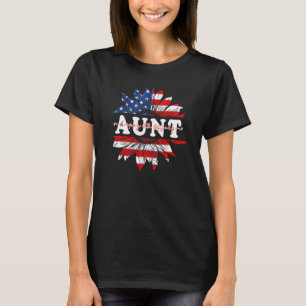 Camiseta Tia Patriótica Americana Sunflower Flag 4º