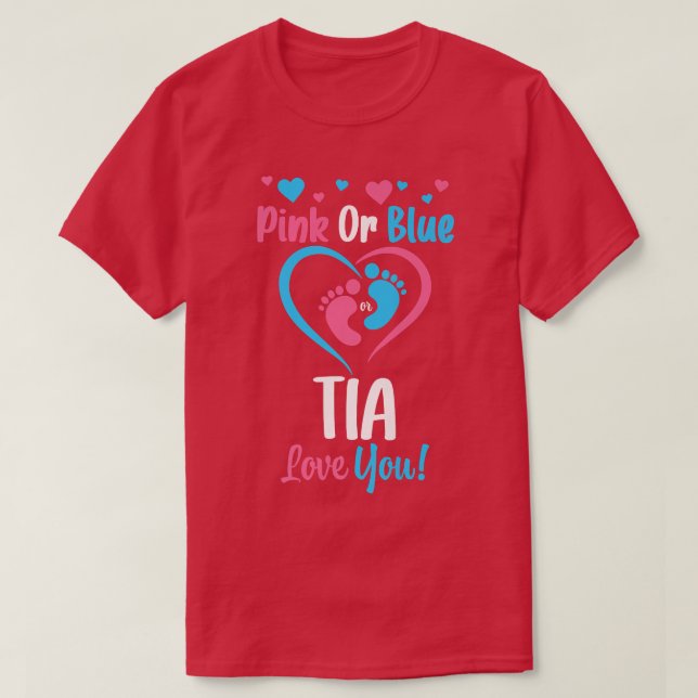 Camiseta Tia Rosa ou Azul ama o anúncio da Revelação de Gên (Frente do Design)