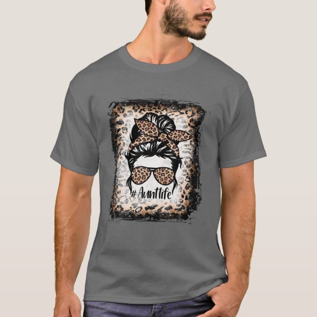 Camiseta Tia Sangrenta, Tia Engraçada Vida Leopardo Mensage (Frente)