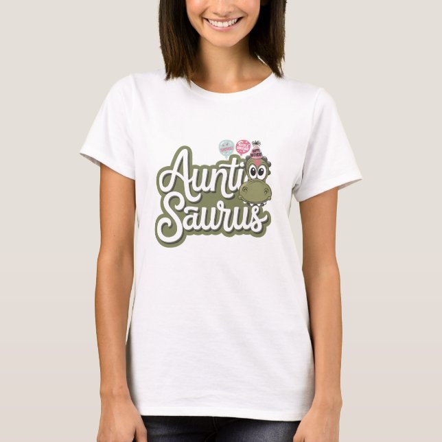 Camiseta Tia Saurus Aniversário Divertido de Dinossauro (Frente)