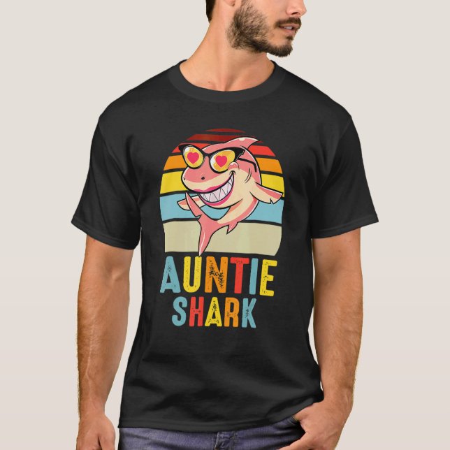 Camiseta Tia Shark Family Happy Dia de as mães Vint (Frente)